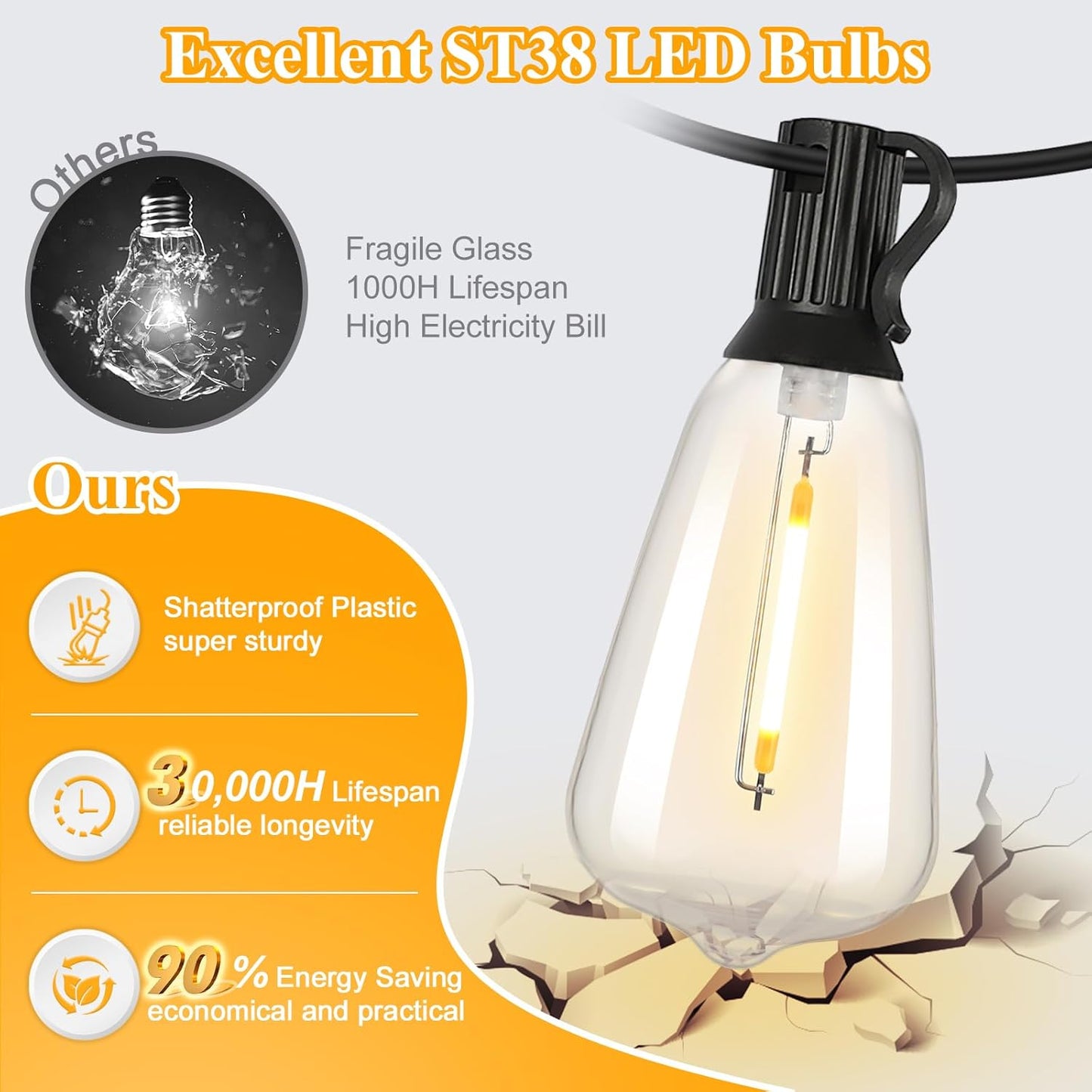 LED Outdoor String Lights 100FT Patio Lights